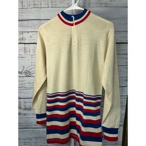 Castelli Sport Mens 1/4 Zip Sweater Cream Red Blue Stripes Made in Italy Vintage